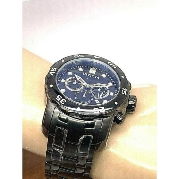 Invicta Men's Watch 0076 Pro Diver Quartz Chronograph Black Stainless Steel - Picture 6 of 12